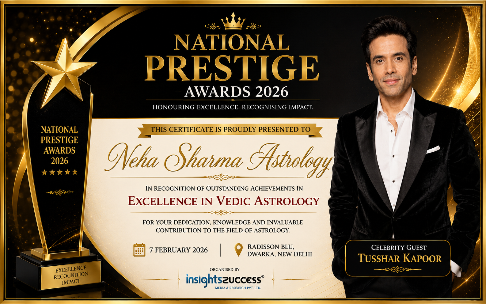 National Prestige Awards certificate